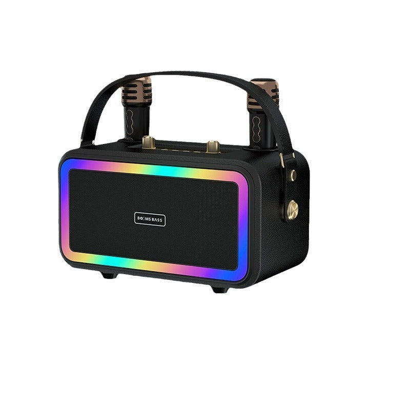 M3201 Portable Bluetooth Karaoke Speaker with Dual Wireless Microphones – Colorful LED, 2x8W Output, Ideal for Outdoor Party & Home Use