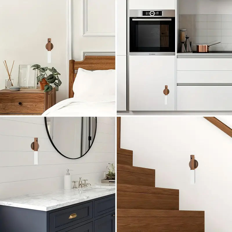 Modern Wood LED Wall Light | Motion Sensor Night Lamp | USB Rechargeable | Magnetic & Portable Stick-On Lighting