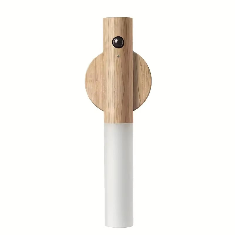 Modern Wood LED Wall Light | Motion Sensor Night Lamp | USB Rechargeable | Magnetic & Portable Stick-On Lighting
