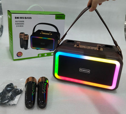 M3201 Portable Bluetooth Karaoke Speaker with Dual Wireless Microphones – Colorful LED, 2x8W Output, Ideal for Outdoor Party & Home Use