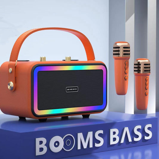 M3201 Portable Bluetooth Karaoke Speaker with Dual Wireless Microphones – Colorful LED, 2x8W Output, Ideal for Outdoor Party & Home Use