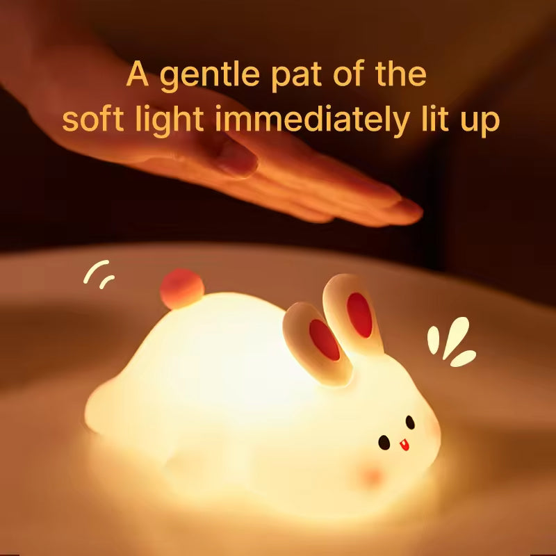 Cute Bunny Night Light | Soft Silicone LED Lamp | Tap Control | Rechargeable & Portable Bedside Light