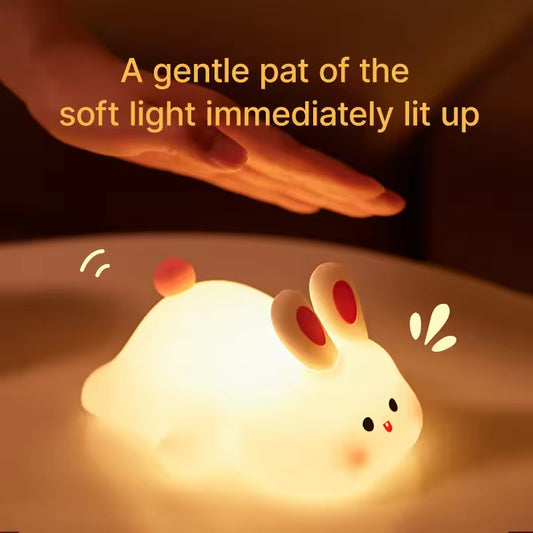 Cute Bunny Night Light | Soft Silicone LED Lamp | Tap Control | Rechargeable & Portable Bedside Light