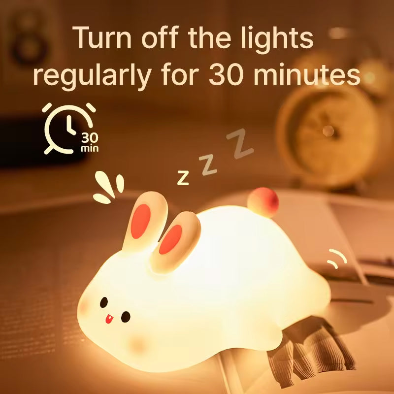 Cute Bunny Night Light | Soft Silicone LED Lamp | Tap Control | Rechargeable & Portable Bedside Light