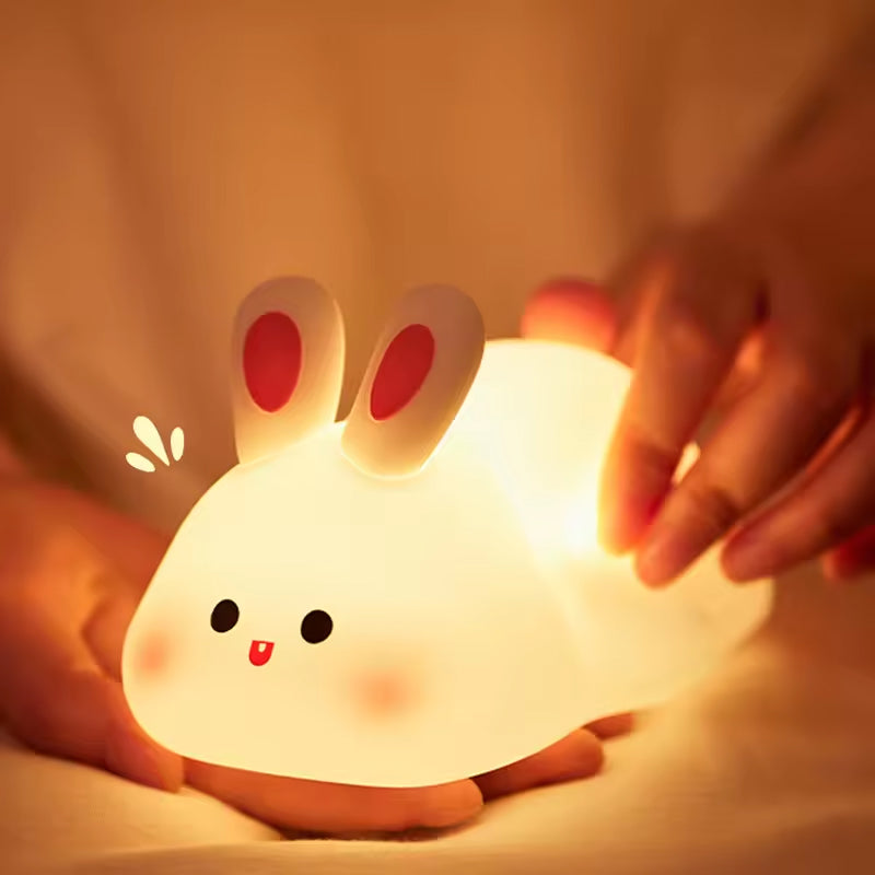 Cute Bunny Night Light | Soft Silicone LED Lamp | Tap Control | Rechargeable & Portable Bedside Light