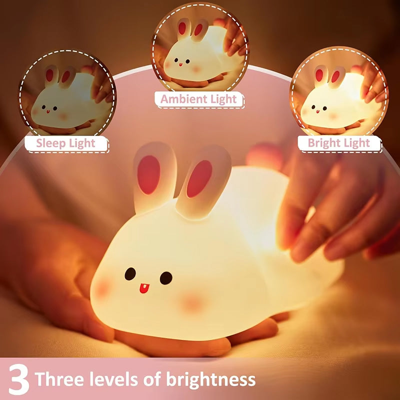 Cute Bunny Night Light | Soft Silicone LED Lamp | Tap Control | Rechargeable & Portable Bedside Light