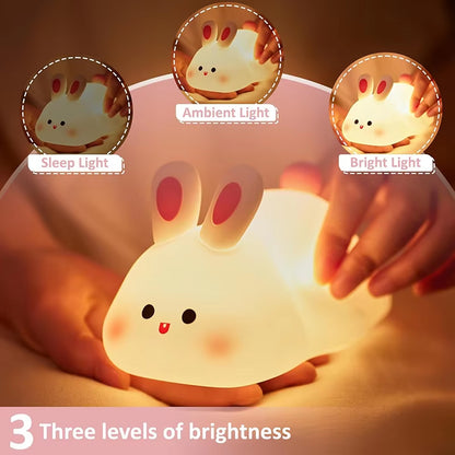 Cute Bunny Night Light | Soft Silicone LED Lamp | Tap Control | Rechargeable & Portable Bedside Light
