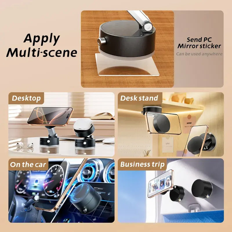 Foldable Magnetic Phone Holder with Vacuum Suction | Double-Sided Mount | 360° Adjustable | Portable Stand for All Smartphones