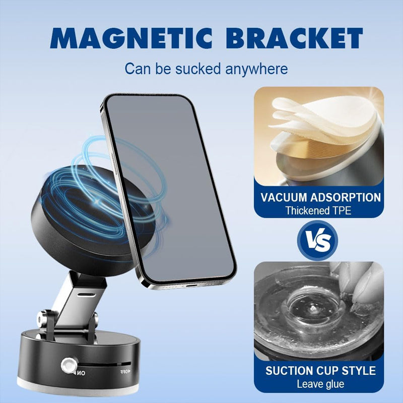 Foldable Magnetic Phone Holder with Vacuum Suction | Double-Sided Mount | 360° Adjustable | Portable Stand for All Smartphones