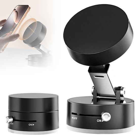 Foldable Magnetic Phone Holder with Vacuum Suction | Double-Sided Mount | 360° Adjustable | Portable Stand for All Smartphones