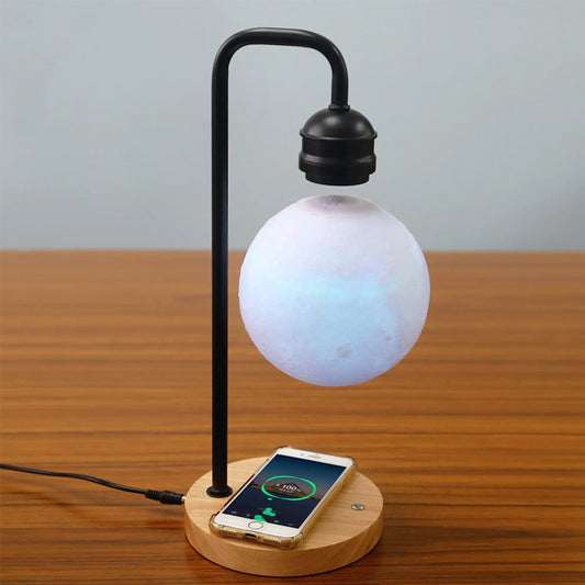 Levitating Moon Desk Lamp with Wireless Charger | Touch Control Floating LED Light | Modern Magnetic Table Lamp