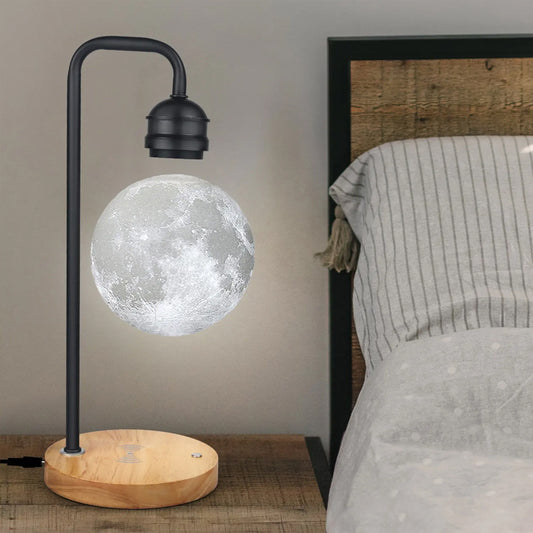 Levitating Moon Desk Lamp with Wireless Charger | Touch Control Floating LED Light | Modern Magnetic Table Lamp
