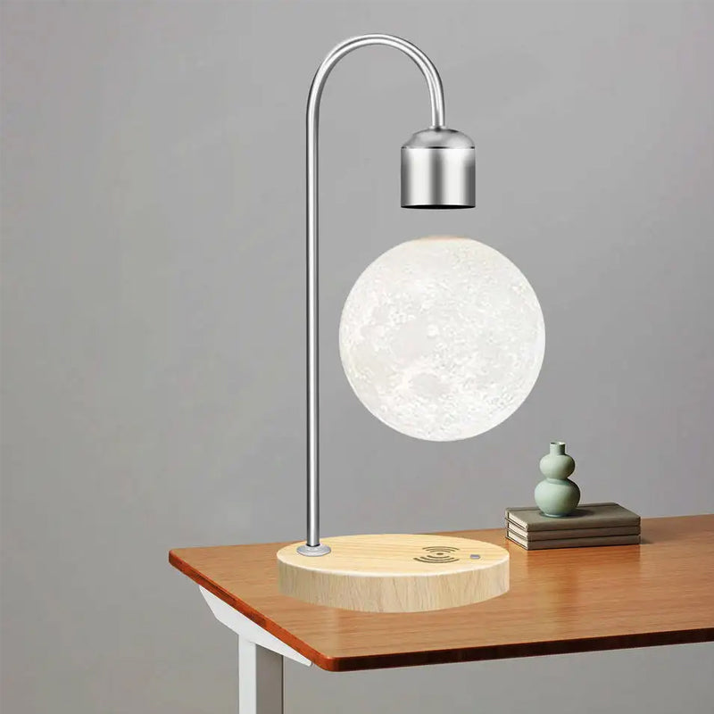 Levitating Moon Desk Lamp with Wireless Charger | Touch Control Floating LED Light | Modern Magnetic Table Lamp