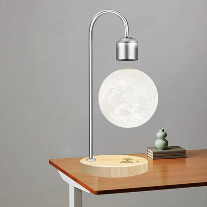 Levitating Moon Desk Lamp with Wireless Charger | Touch Control Floating LED Light | Modern Magnetic Table Lamp