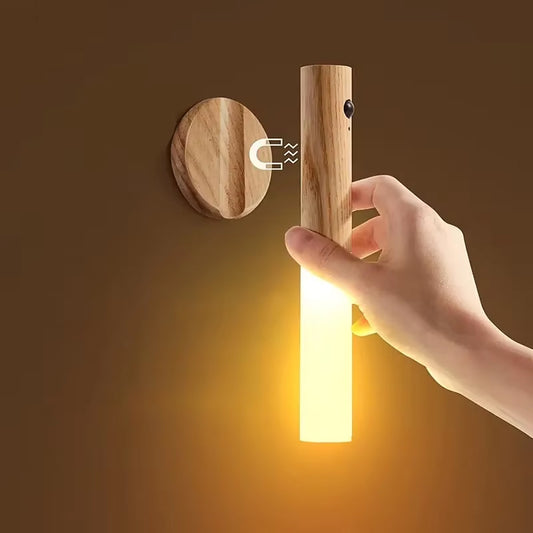 Modern Wood LED Wall Light | Motion Sensor Night Lamp | USB Rechargeable | Magnetic & Portable Stick-On Lighting