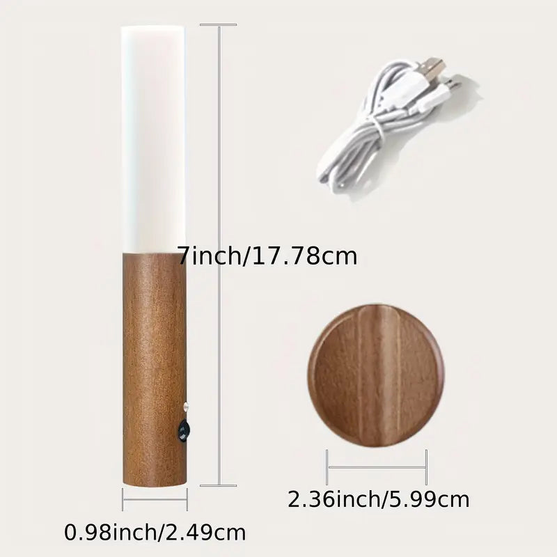 Modern Wood LED Wall Light | Motion Sensor Night Lamp | USB Rechargeable | Magnetic & Portable Stick-On Lighting
